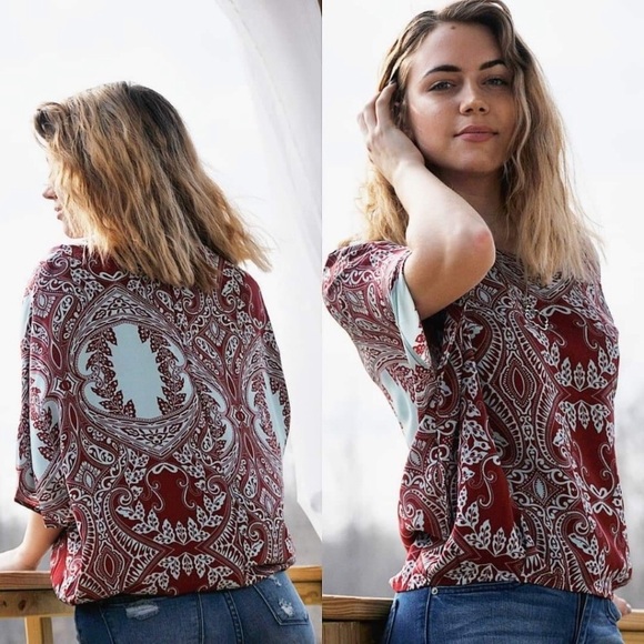 Short Sleeve Boho Print Top - Picture 3 of 4